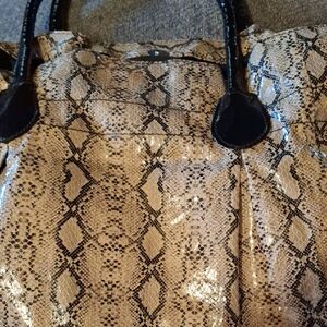 Snake-Print Tote Bag Vegan Leather Beige and Black
